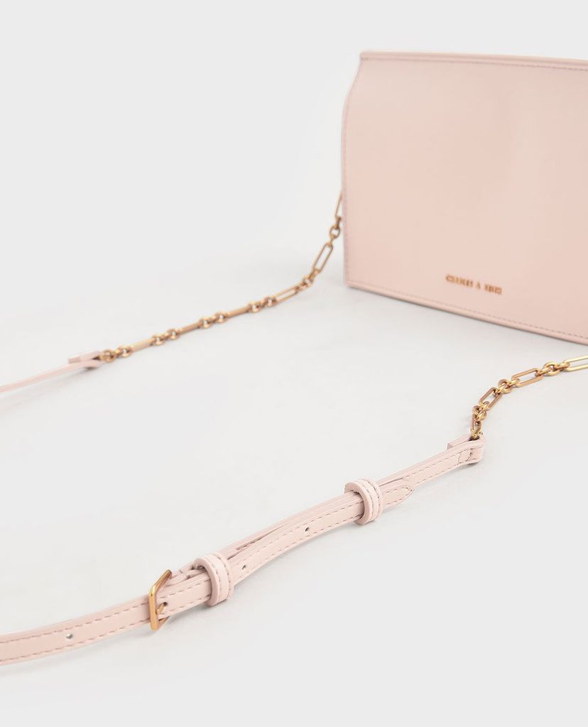 CHARLES & KEITH - Ví cầm tay nữ nắp gập Panelled Metallic Push Lock