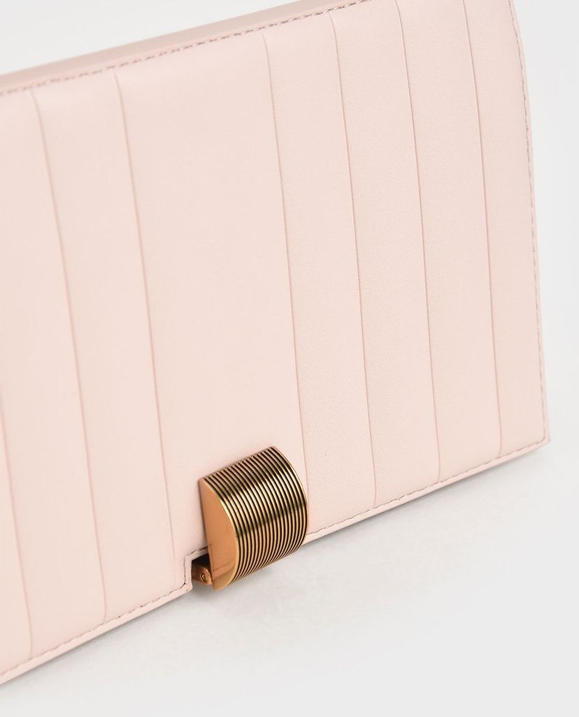 CHARLES & KEITH - Ví cầm tay nữ nắp gập Panelled Metallic Push Lock