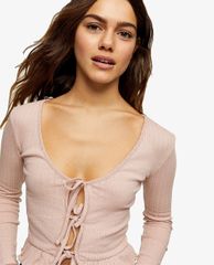 TOPSHOP - Áo cardigan nữ tay dài phối dây PETITE Pink Lace Up