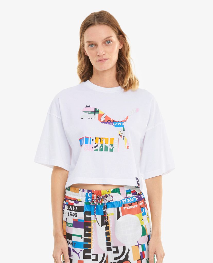 PUMA - Áo croptop nữ cổ tròn ngắn tay Sportstyle INTL Game