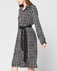 GIGI - Đầm midi sơ mi tay dài phối thắt lưng vải Straight