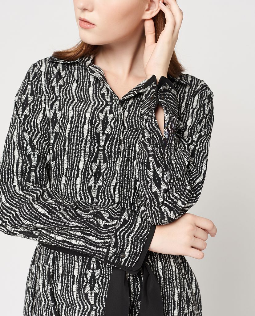 GIGI - Đầm midi sơ mi tay dài phối thắt lưng vải Straight