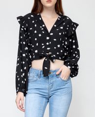 GIGI - Áo croptop nữ tay dài viền bèo Lapel