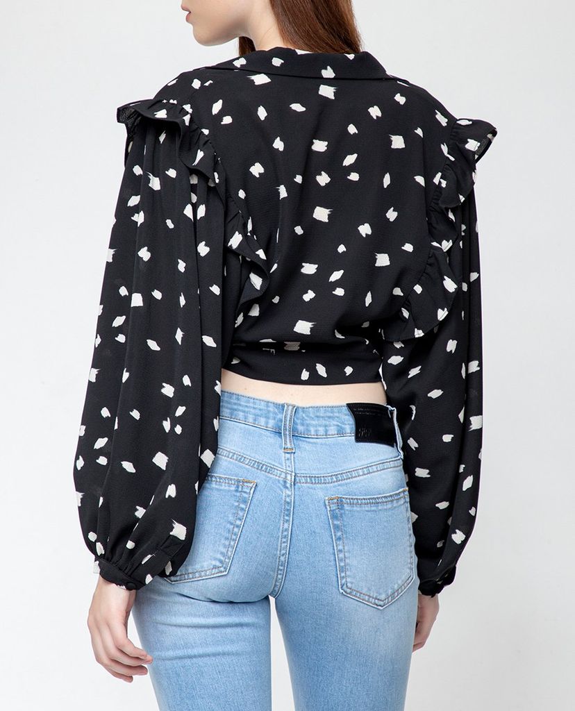GIGI - Áo croptop nữ tay dài viền bèo Lapel