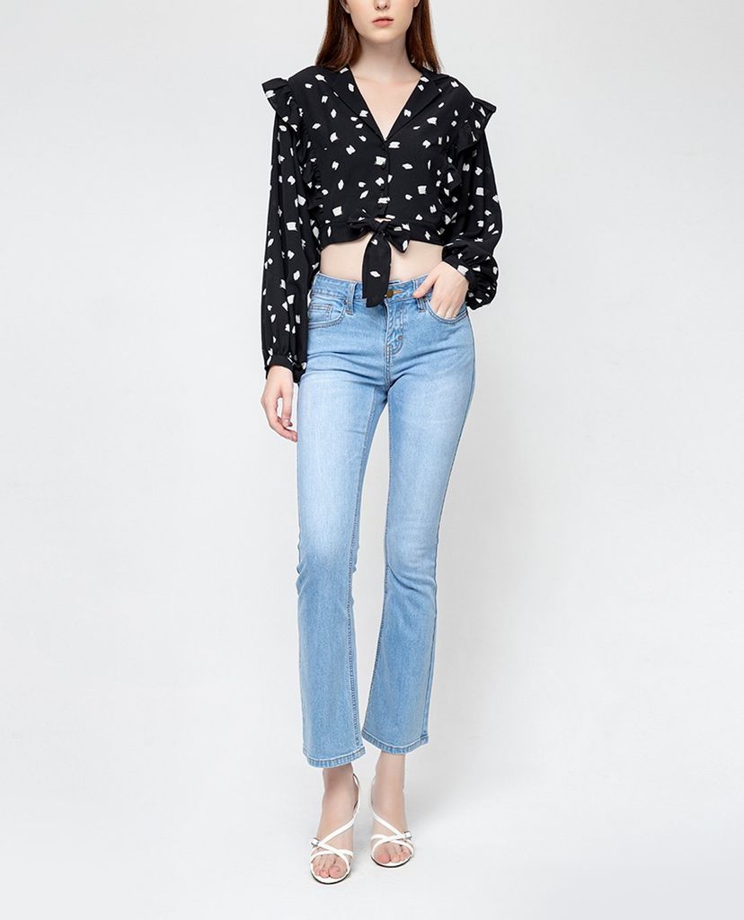 GIGI - Áo croptop nữ tay dài viền bèo Lapel