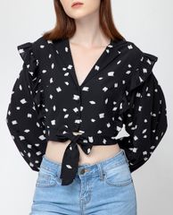 GIGI - Áo croptop nữ tay dài viền bèo Lapel