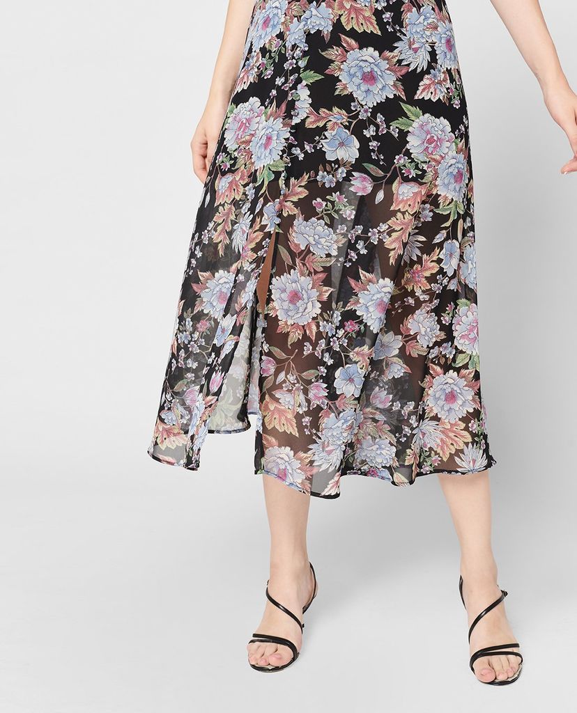 GIGI - Đầm midi cổ V tay ngắn phối họa tiết hoa thời trang SS