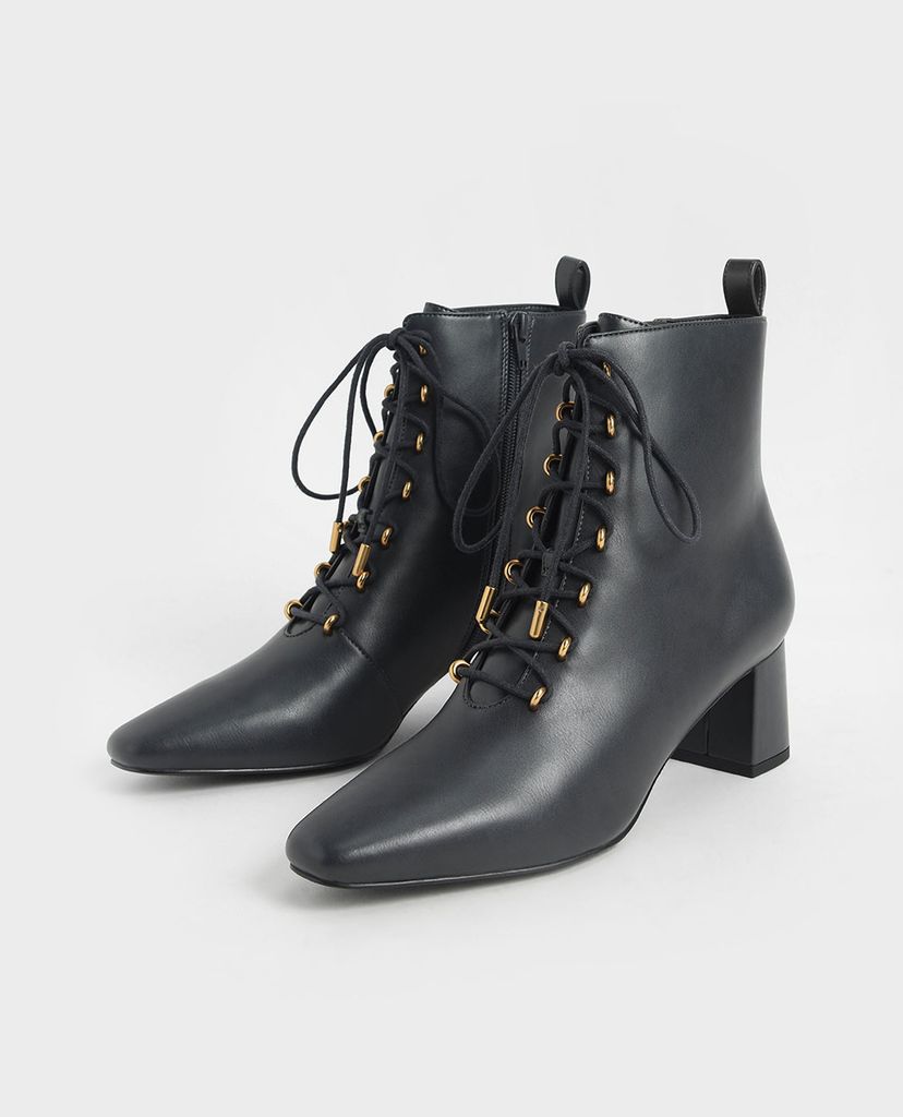 CHARLES & KEITH - Giày boots nữ Metallic Lace Up Ankle