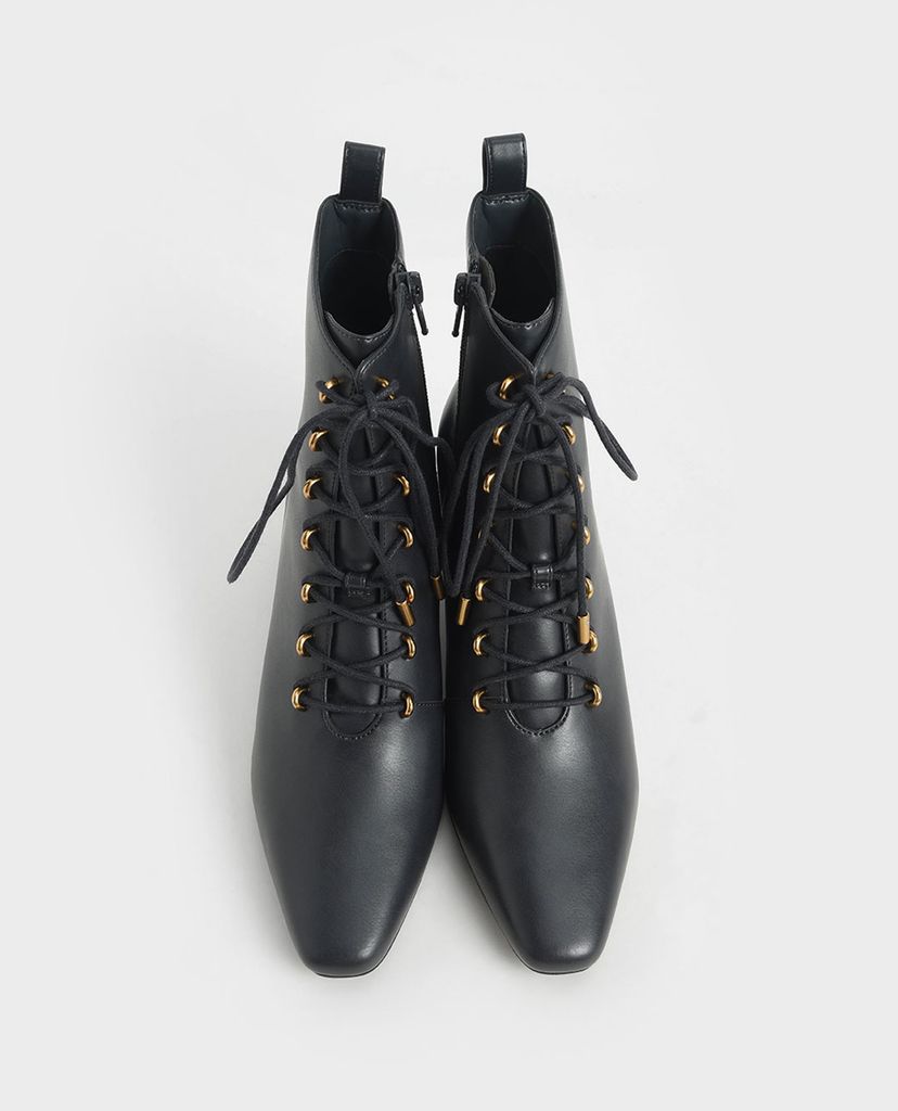 CHARLES & KEITH - Giày boots nữ Metallic Lace Up Ankle