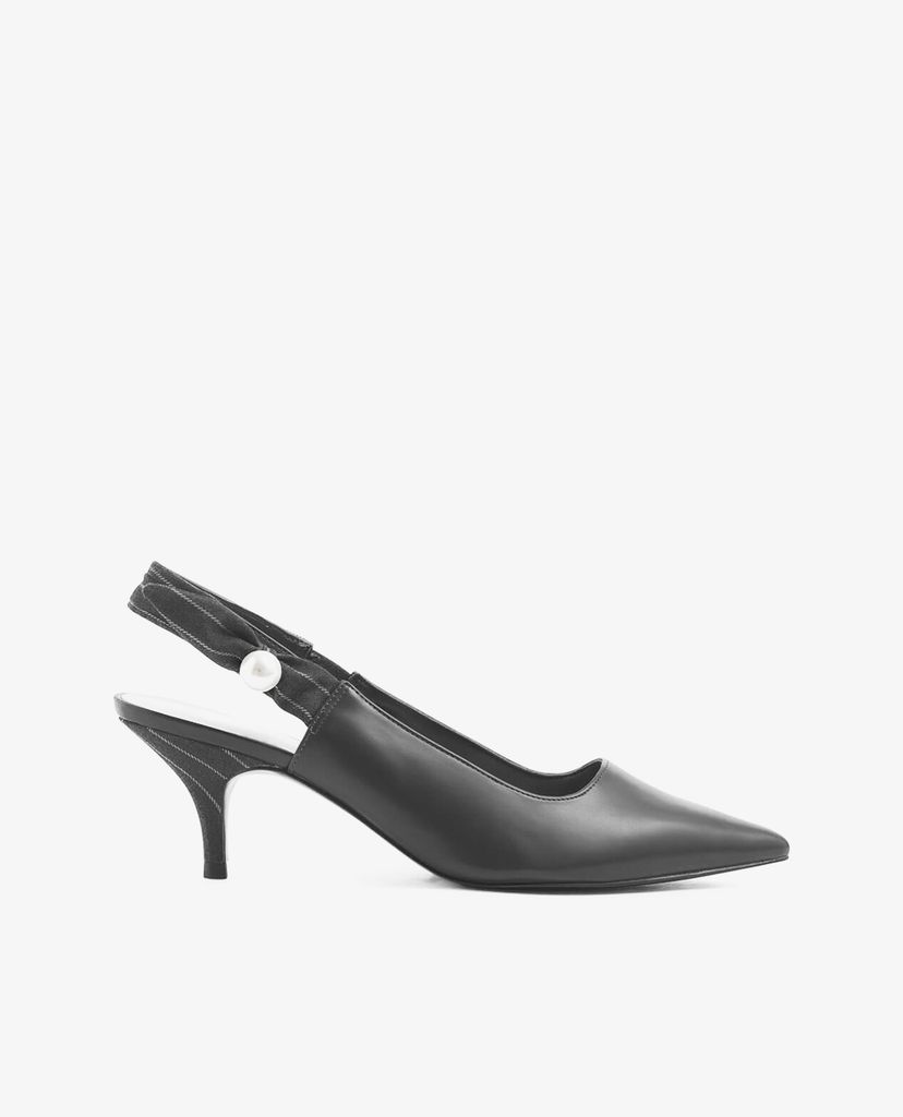 CHARLES & KEITH - Giày cao gót Embellished Pinstripe Slingback Kitten