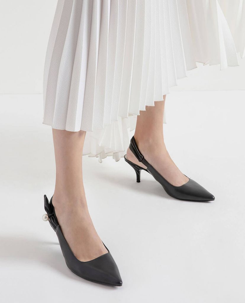 CHARLES & KEITH - Giày cao gót Embellished Pinstripe Slingback Kitten