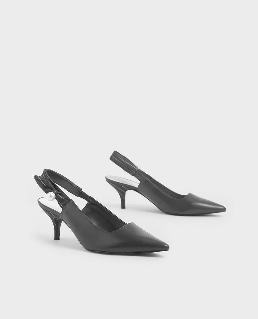 CHARLES & KEITH - Giày cao gót Embellished Pinstripe Slingback Kitten