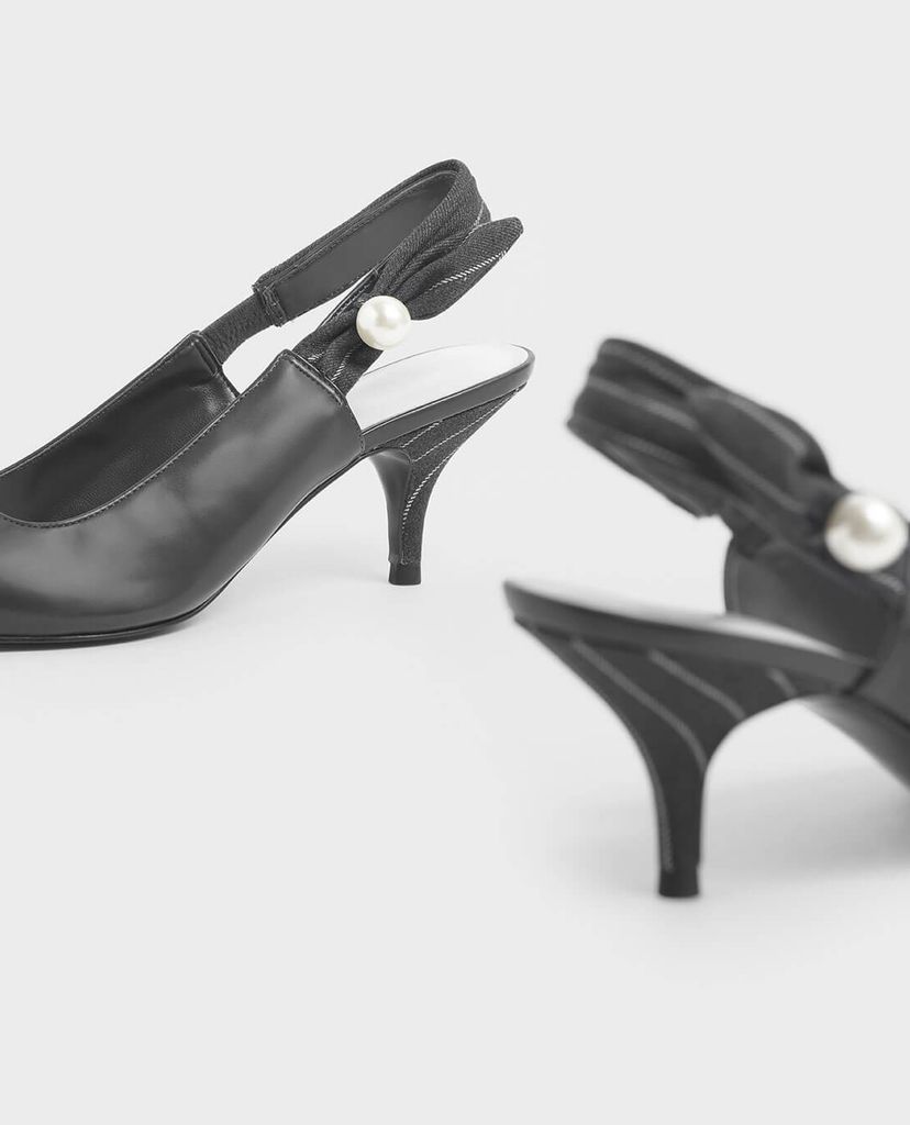 CHARLES & KEITH - Giày cao gót Embellished Pinstripe Slingback Kitten