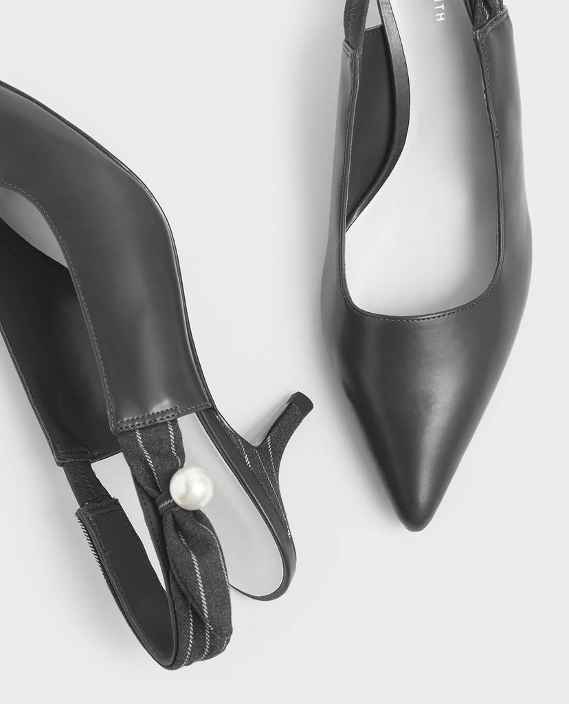 CHARLES & KEITH - Giày cao gót Embellished Pinstripe Slingback Kitten