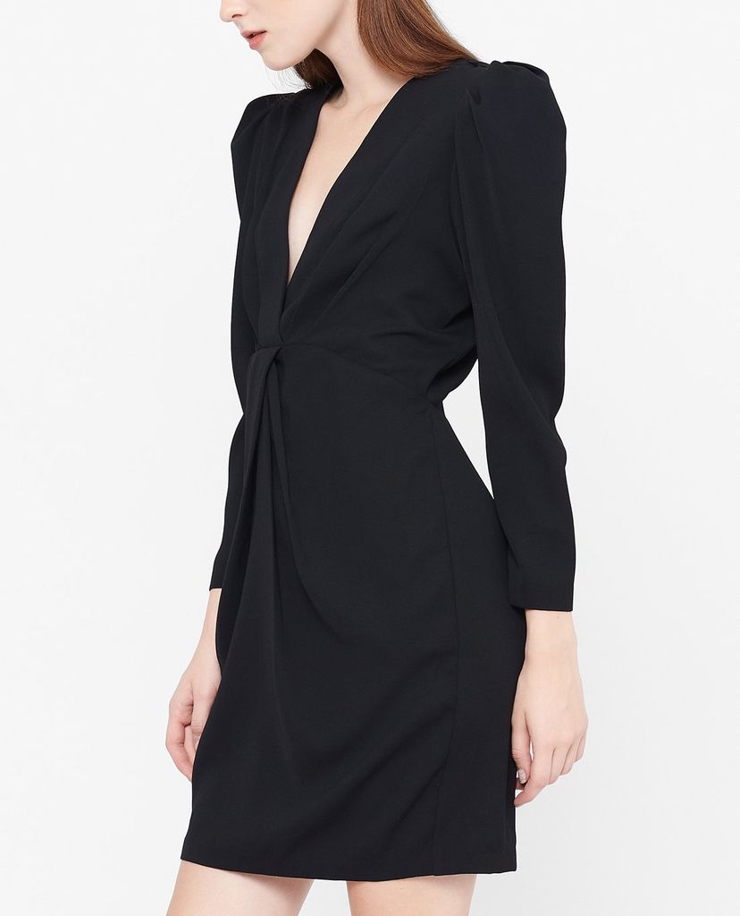 GIGI - Đầm mini tay dài cổ V Drape