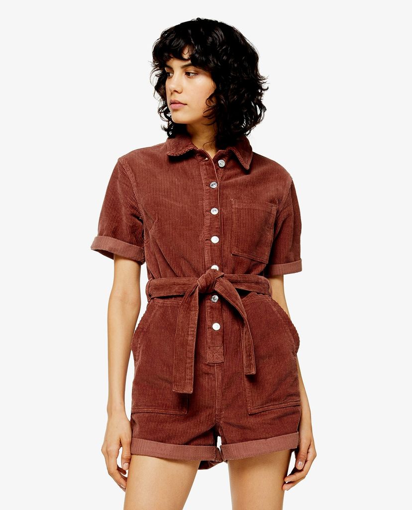 TOPSHOP - Playsuits cổ bẻ tay ngắn PETITE SEATTLE Button Corduroy