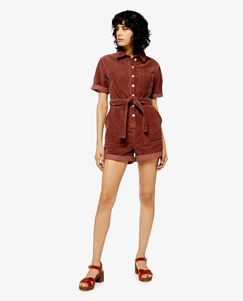 TOPSHOP - Playsuits cổ bẻ tay ngắn PETITE SEATTLE Button Corduroy