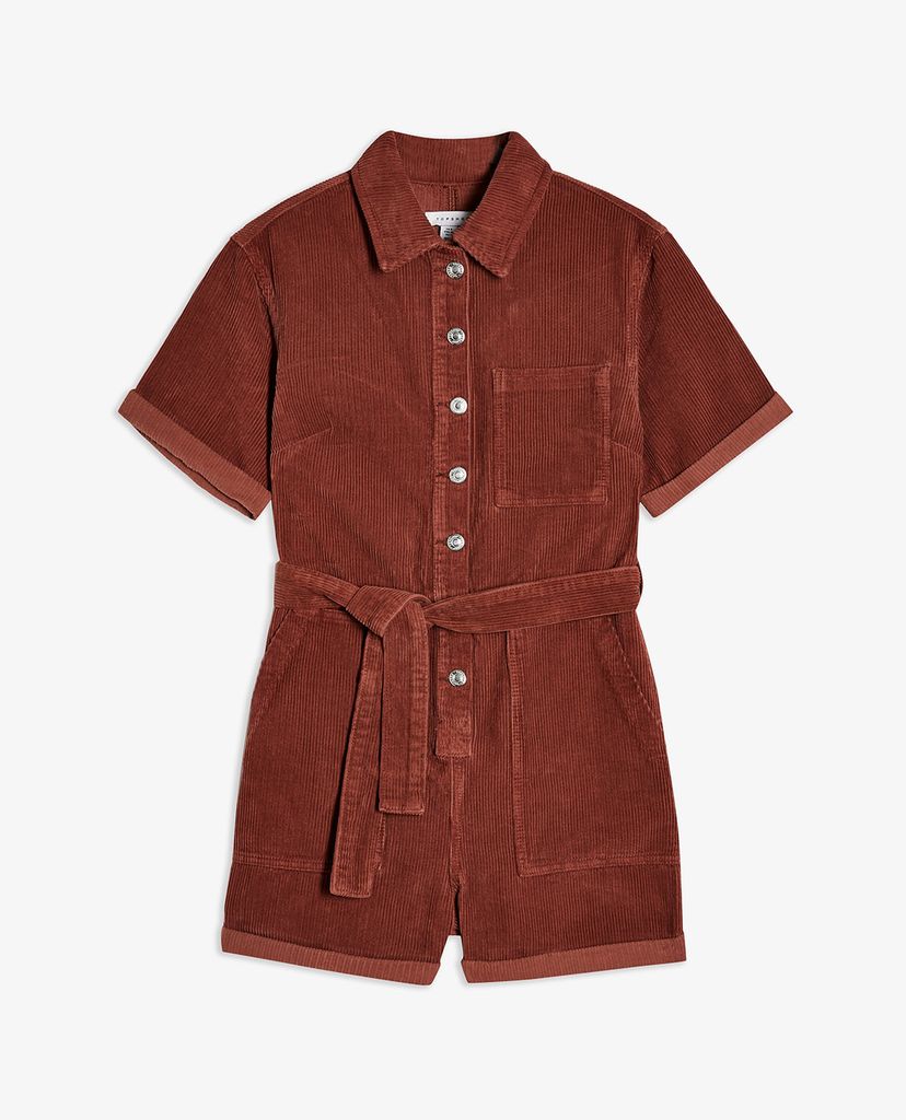 TOPSHOP - Playsuits cổ bẻ tay ngắn PETITE SEATTLE Button Corduroy