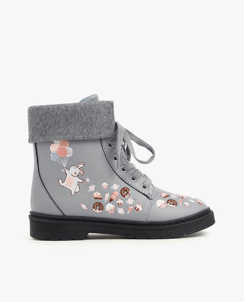 CHARLES & KEITH - Giày boots nữ Furry Cuff Embroidered