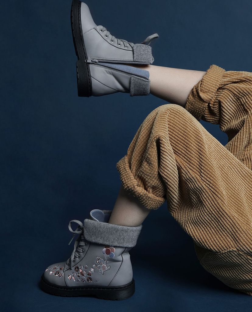 CHARLES & KEITH - Giày boots nữ Furry Cuff Embroidered
