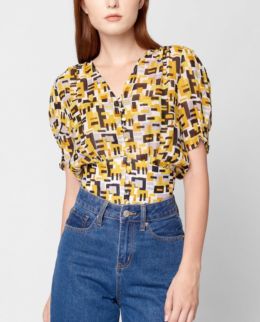 GIGI - Áo kiểu nữ ngắn tay cổ V Smocked Button