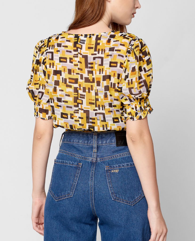 GIGI - Áo kiểu nữ ngắn tay cổ V Smocked Button