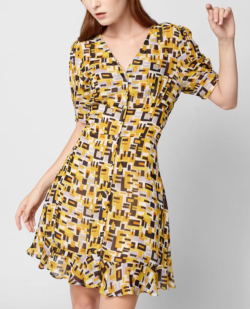 GIGI - Đầm mini cổ V tay ngắn phồng nữ tính