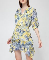 GIGI - Đầm mini cổ V tay ngắn Tiered Ruffles