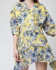 GIGI - Đầm mini cổ V tay ngắn Tiered Ruffles