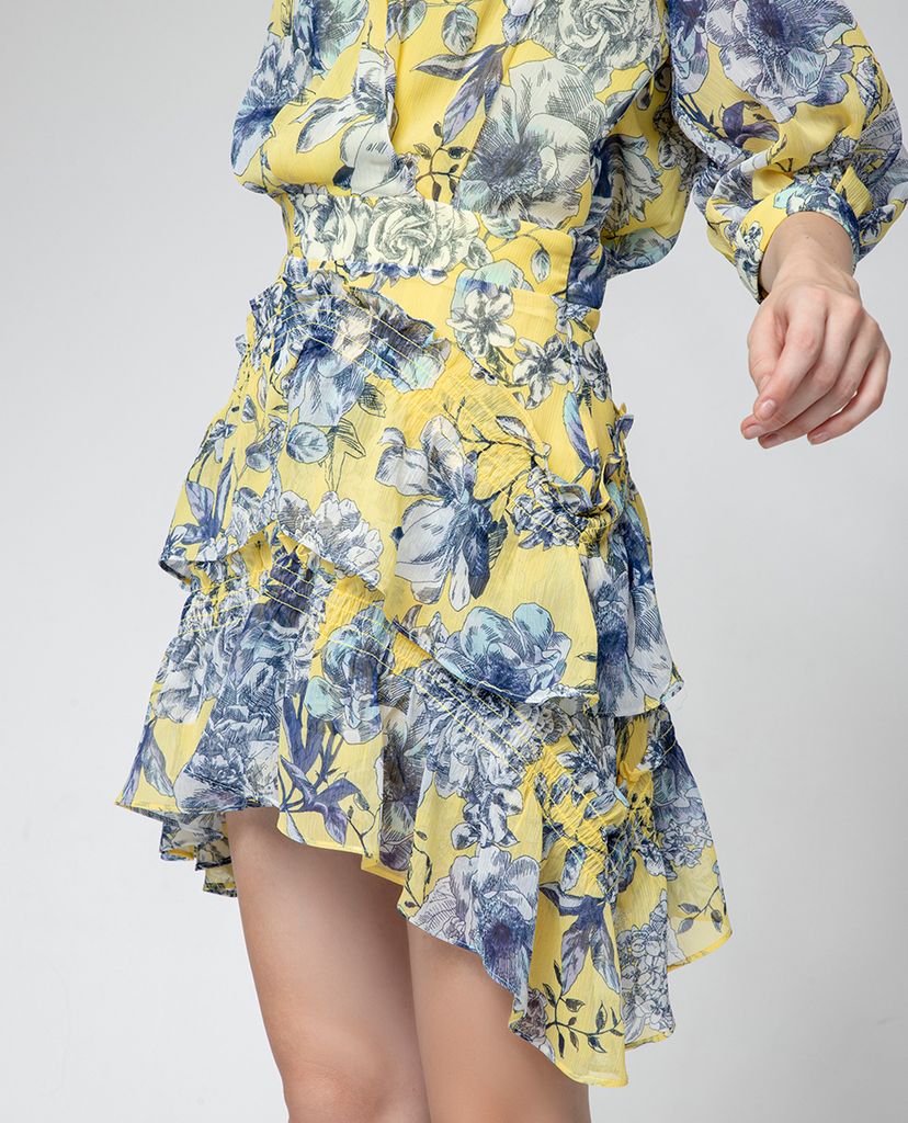 GIGI - Đầm mini cổ V tay ngắn Tiered Ruffles