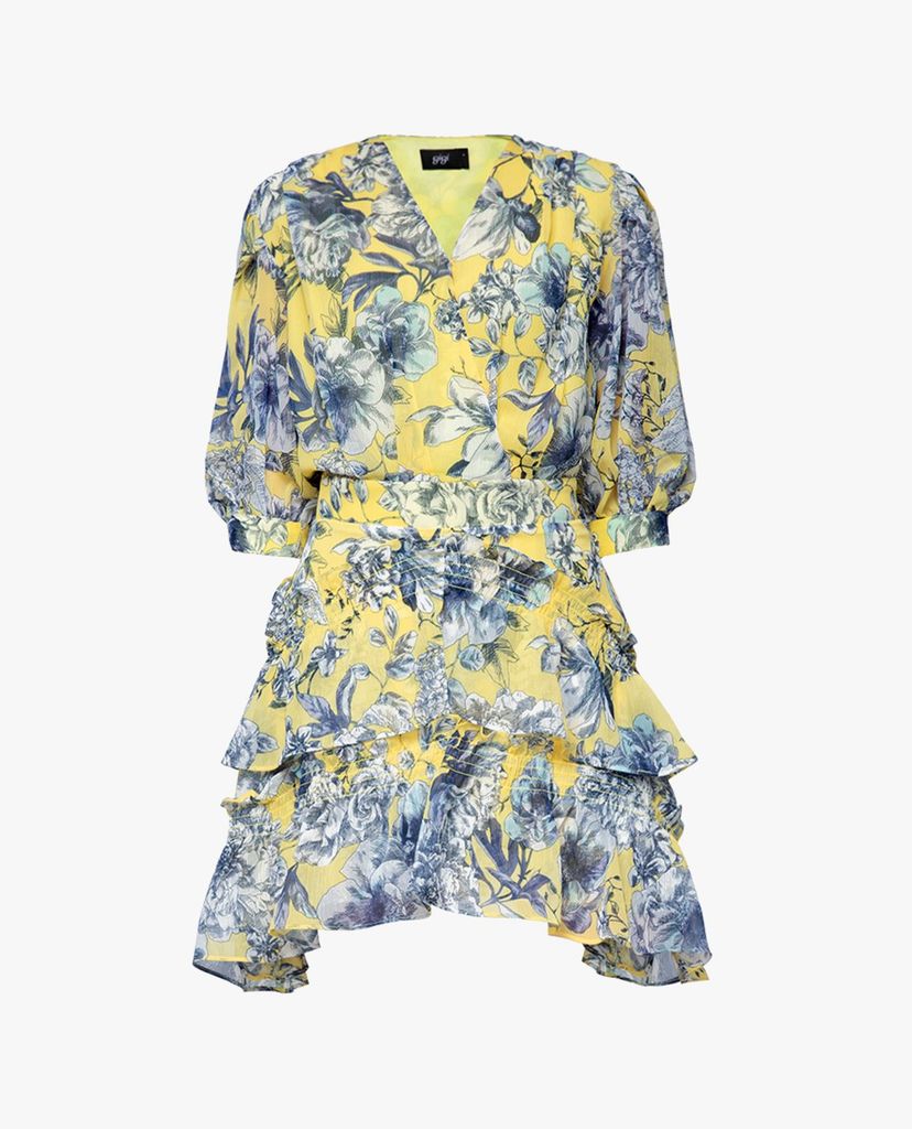 GIGI - Đầm mini cổ V tay ngắn Tiered Ruffles