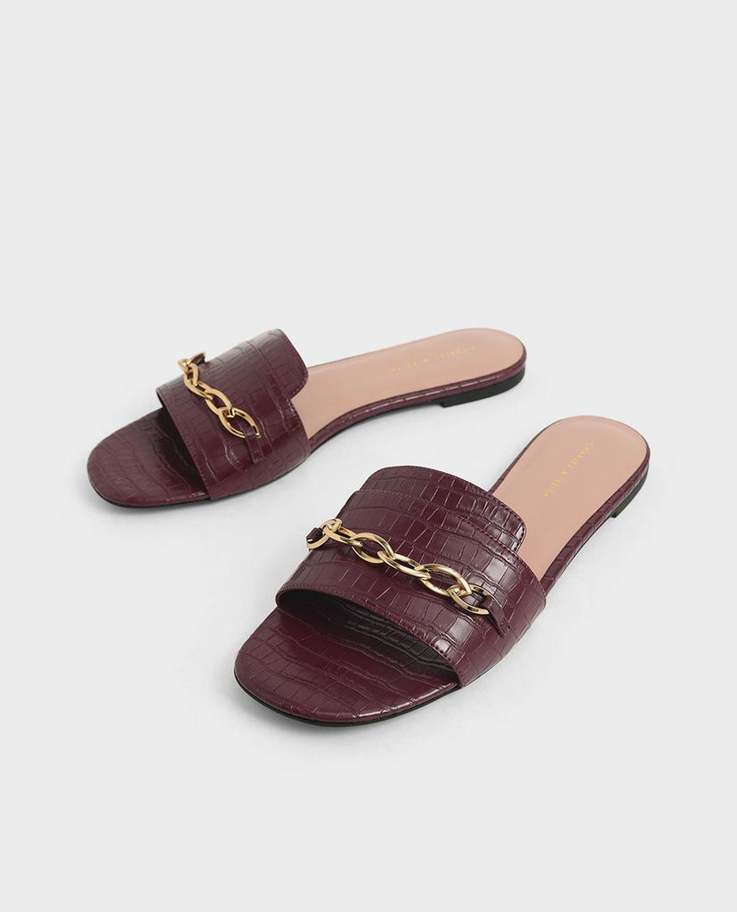 CHARLES & KEITH - Giày sandal nữ quai ngang Croc Effect Chain Link