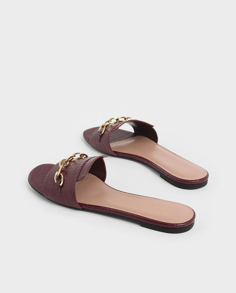 CHARLES & KEITH - Giày sandal nữ quai ngang Croc Effect Chain Link