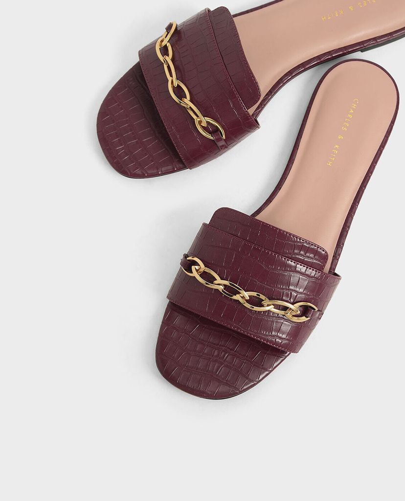 CHARLES & KEITH - Giày sandal nữ quai ngang Croc Effect Chain Link