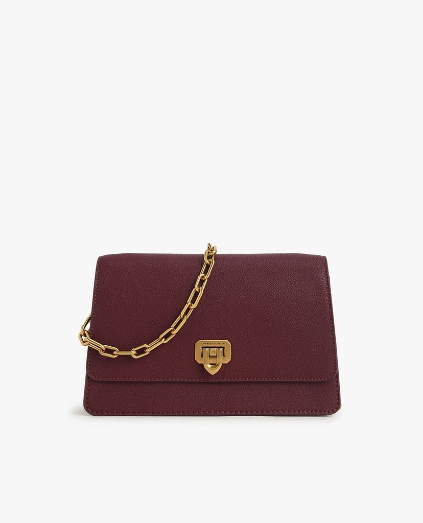 CHARLES & KEITH - Túi đeo vai nữ nắp gập Double Chain Link Push Lock