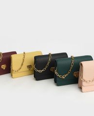 CHARLES & KEITH - Túi đeo vai nữ nắp gập Double Chain Link Push Lock