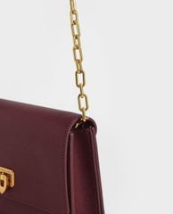 CHARLES & KEITH - Túi đeo vai nữ nắp gập Double Chain Link Push Lock