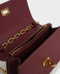 CHARLES & KEITH - Túi đeo vai nữ nắp gập Double Chain Link Push Lock