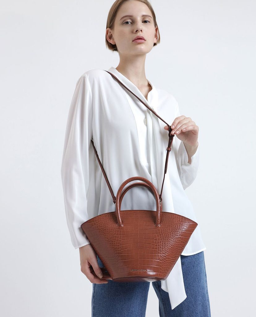 CHARLES & KEITH - Túi xách tay Two tone Trapeze