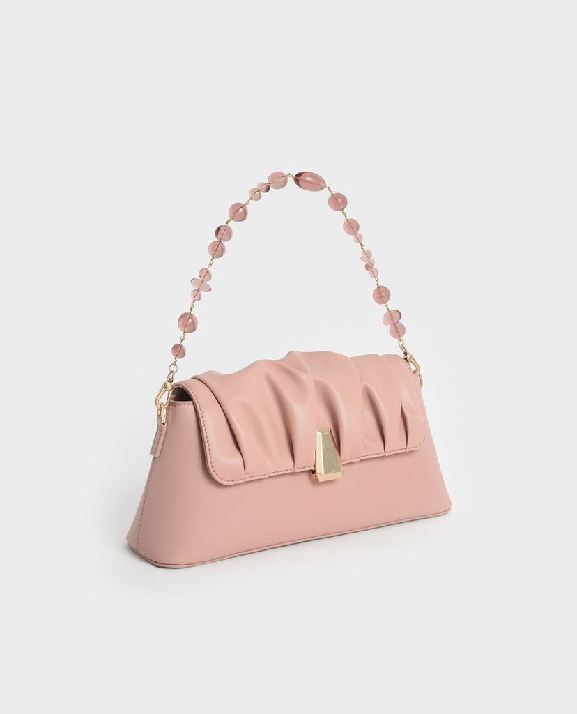 CHARLES & KEITH - Túi đeo vai nữ chữ nhật Beaded Strap Ruched Trapeze