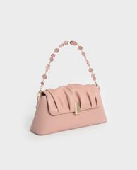 CHARLES & KEITH - Túi đeo vai nữ chữ nhật Beaded Strap Ruched Trapeze