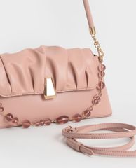 CHARLES & KEITH - Túi đeo vai nữ chữ nhật Beaded Strap Ruched Trapeze