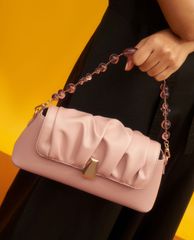 CHARLES & KEITH - Túi đeo vai nữ chữ nhật Beaded Strap Ruched Trapeze