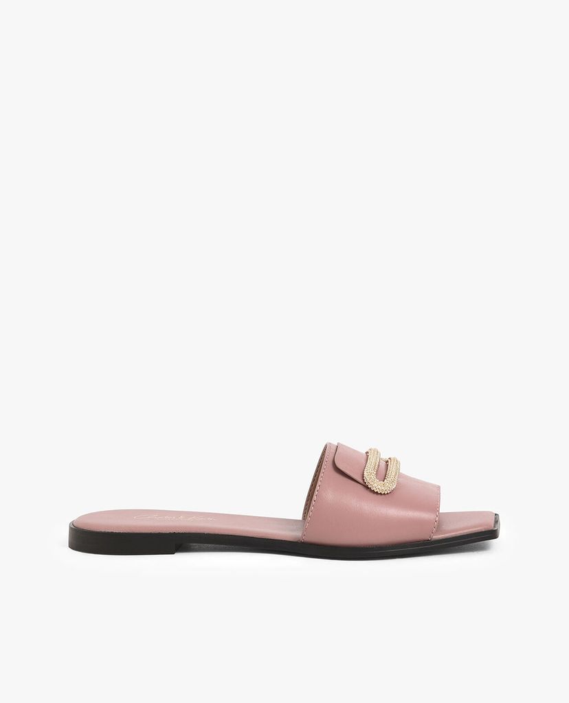 CHARLES & KEITH - Giày sandal nữ quai ngang Leather Metallic Accent