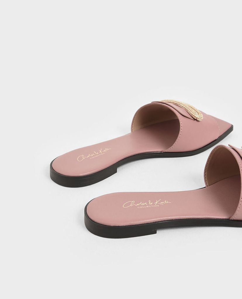 CHARLES & KEITH - Giày sandal nữ quai ngang Leather Metallic Accent