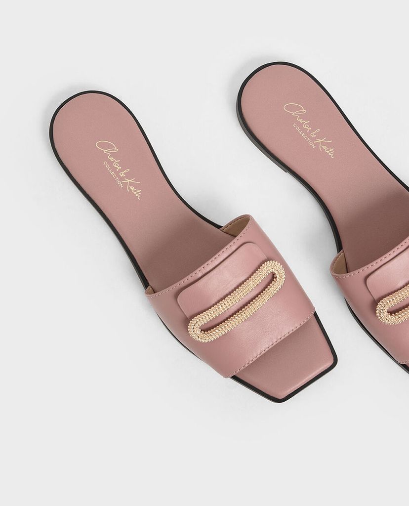 CHARLES & KEITH - Giày sandal nữ quai ngang Leather Metallic Accent