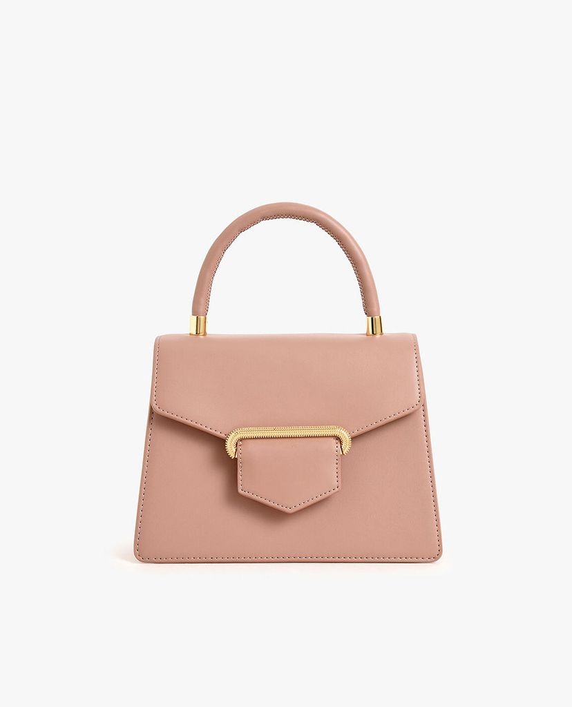 CHARLES & KEITH - Túi xách tay hình thang Leather Metallic Accent