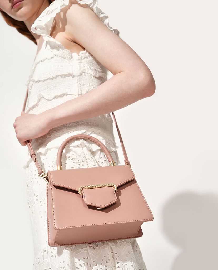 CHARLES & KEITH - Túi xách tay hình thang Leather Metallic Accent