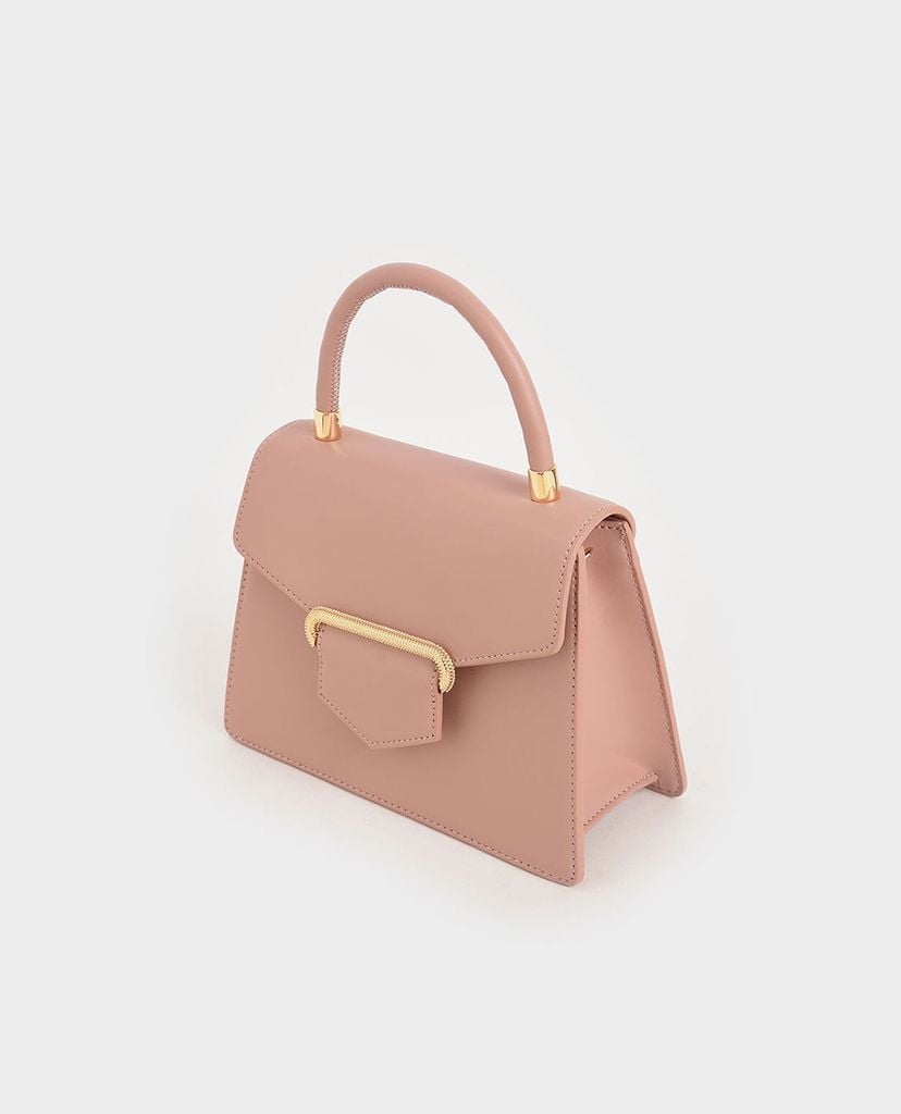 CHARLES & KEITH - Túi xách tay hình thang Leather Metallic Accent