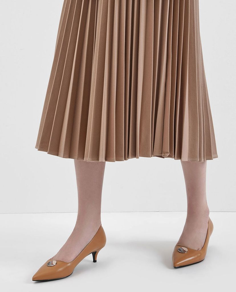 CHARLES & KEITH - Giày cao gót Striped Button Detail Kitten Heel